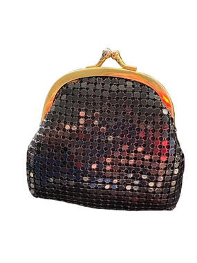 Vintage Black Sequin Kiss-Lock Coin Purse  Made In Hong Kong